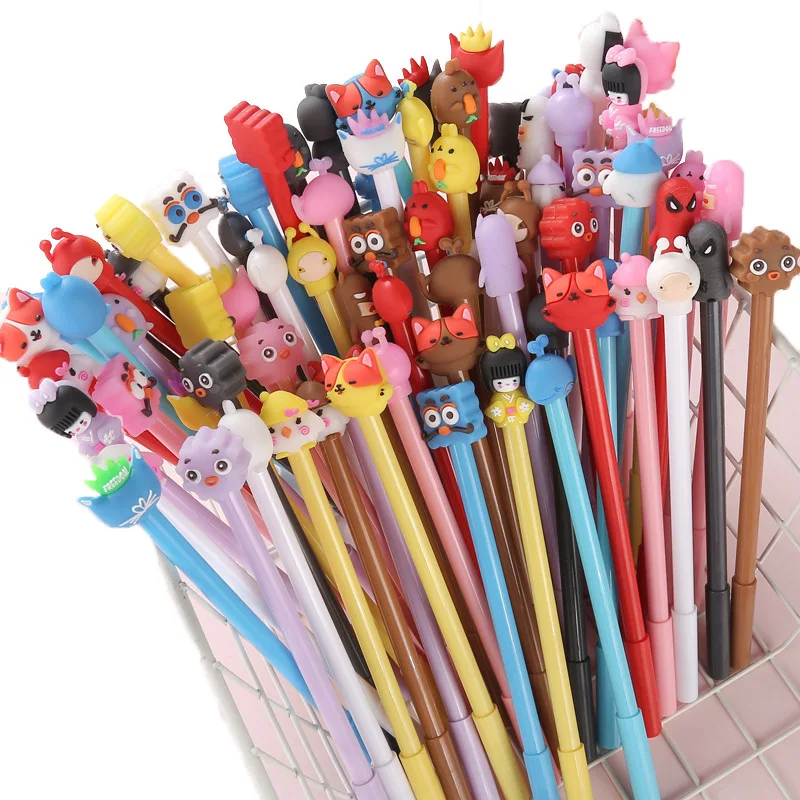 40Pcs/Lot Cute Cartoon Gel Pen 0.5mm Black Ink Kawaii Pens Student Writing Neutral Pen Stationery Office School Supplies Gifts