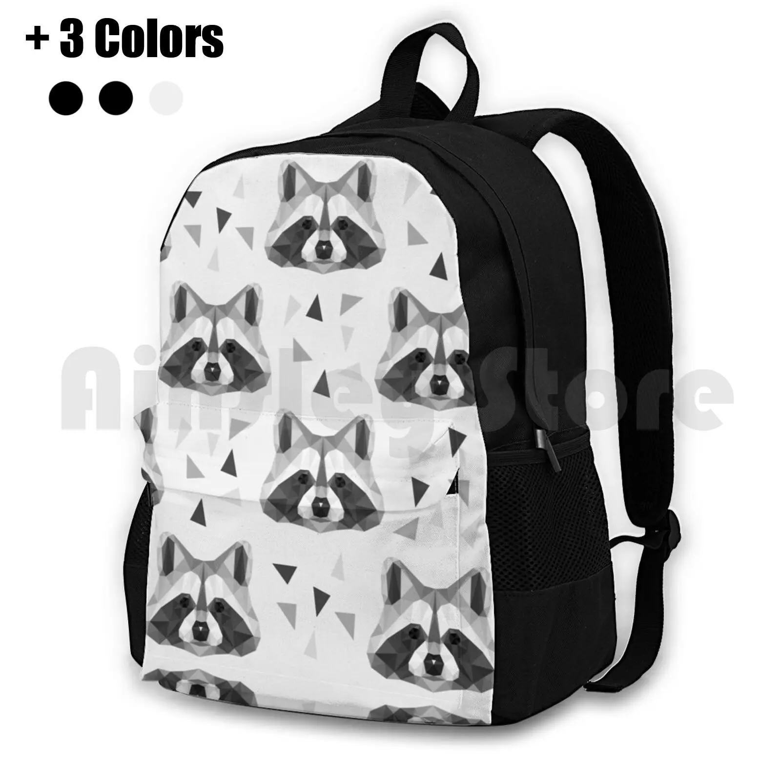 Polygonal Raccoon Outdoor Hiking Backpack Waterproof Camping Travel Graphic Mammal Nature Wild Cartoon Wildlife Animal Seamless