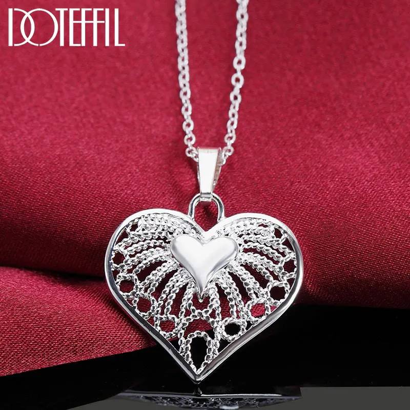 

DOTEFFIL 925 Sterling Silver 16-30 Inch Hollow Heart Pendant Necklace For Woman Fashion Wedding Party Charm Jewelry