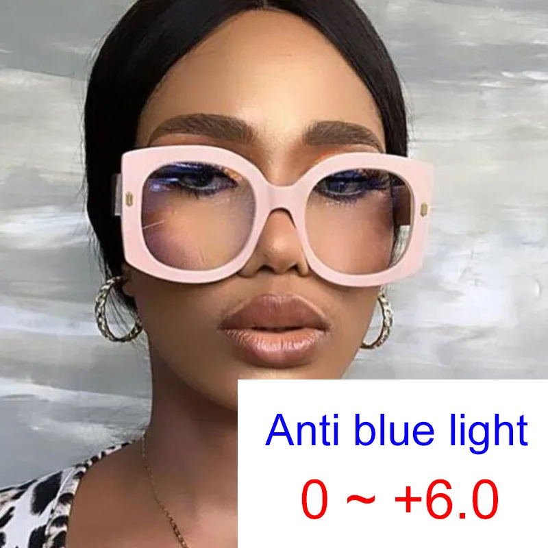 Vintage Oversized Round Reading Glasses Women Anti Blue Light Nude Pink Female Eyeglasses Frame UV400 Presbyopia +1.0 +2.5 +6.0