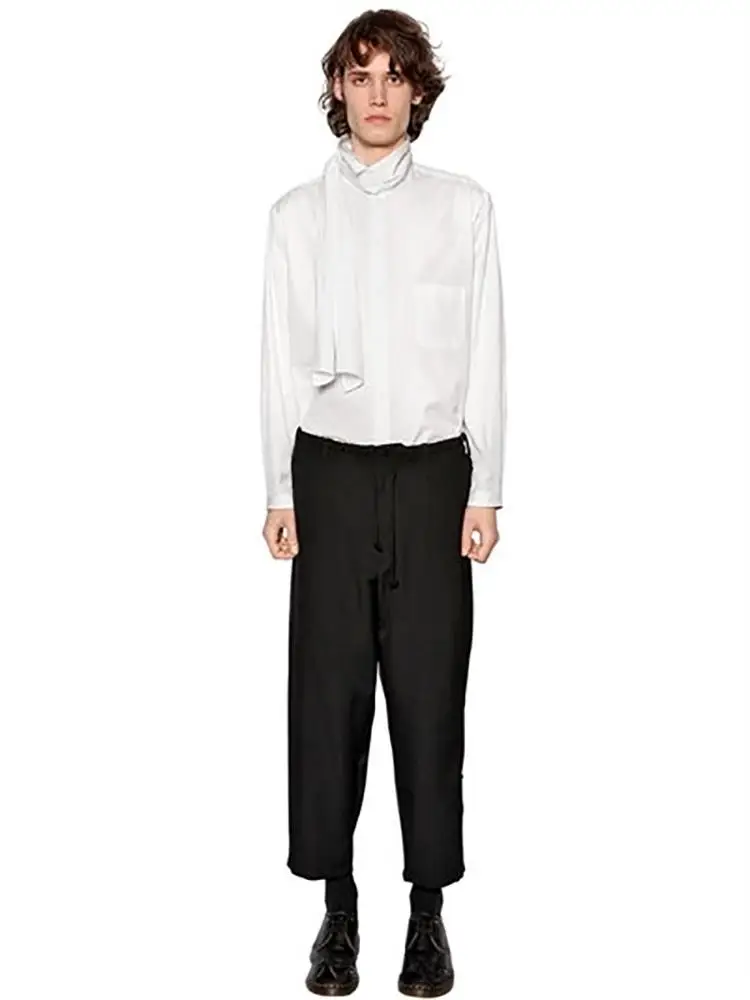 Men's new fashion catwalk show personality simple scarf shirt hair stylist style singer casual large shirt