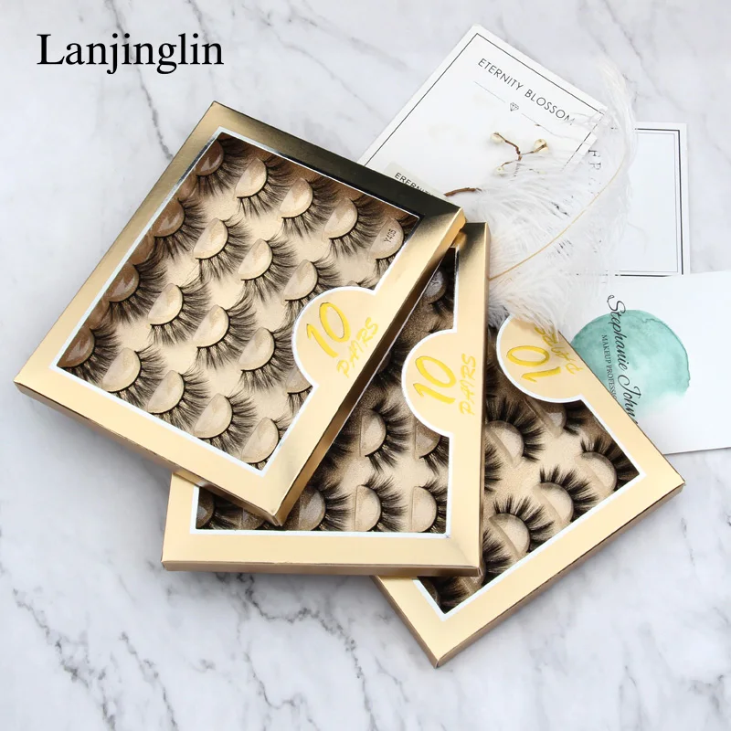 LANJINGLIN 3/10 Pairs False Eyelashes Soft Natural Long Wispy Fluffy Faux Mink Lashes Cosmetic Makeup Tool Extension maquiagem