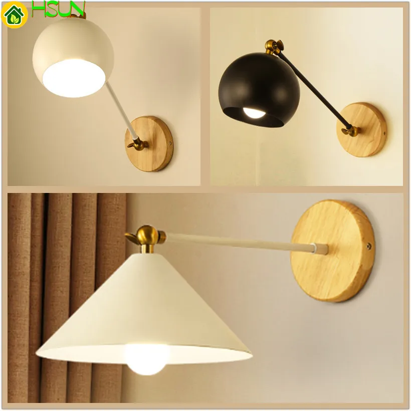 

Wall Modern Bedside Indoor Led Lamps Nordic Wooden Adjustable Angle Reading Light Home Decor Sconce Luminaire Fixture Bathroom