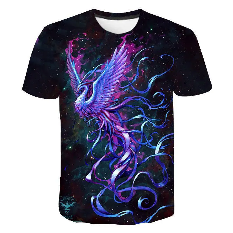 T-shirt manches courtes homme, estival et sympa, avec motif d\'oiseau fumé, à la mode, style graphique, intéressant, impression 3D, 2021