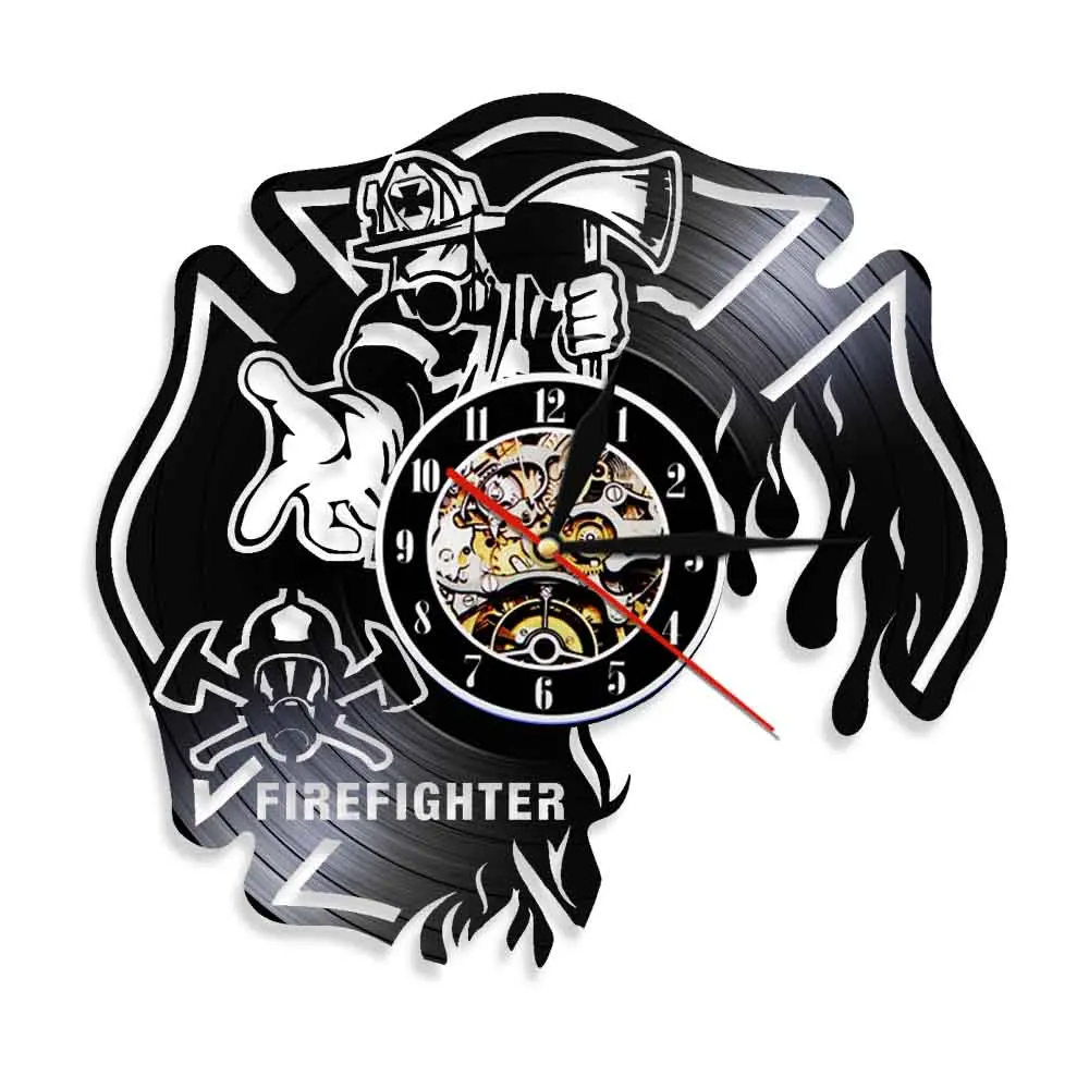 Firefighter Wall Clock Fire Dept Home Decor Fireman Vinyl Record Wall Clock Wall Watch Firemen Helmet Fire Rescue Firemen Gift