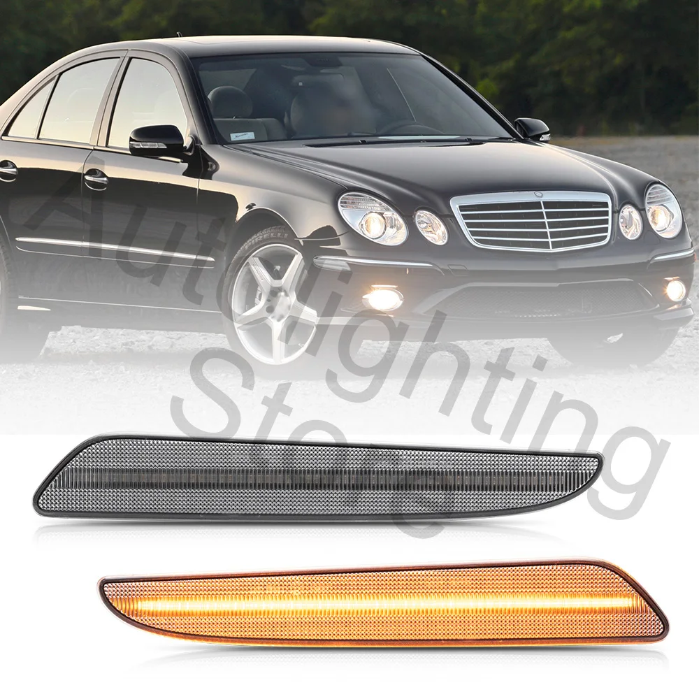 2X Clear Lens For Mercedes Benz E-Class W211 Facelift 2007 2008 2009 Amber Led Side Marker Light Turn Signal Lamp