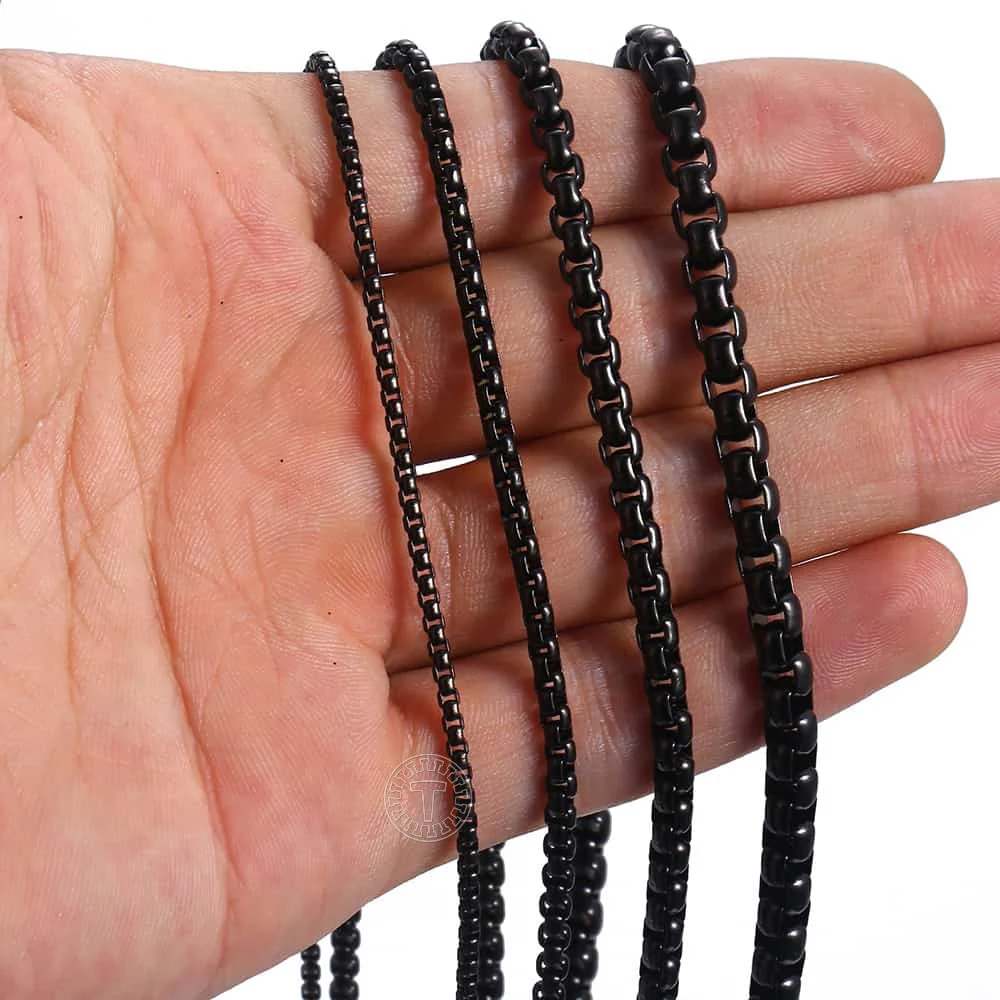 Mens  2/3/4/5 mm Necklace Chains Stainless Steel Black Round Box Link Chain Necklaces for Boy Wholesale Jewelry 18-28