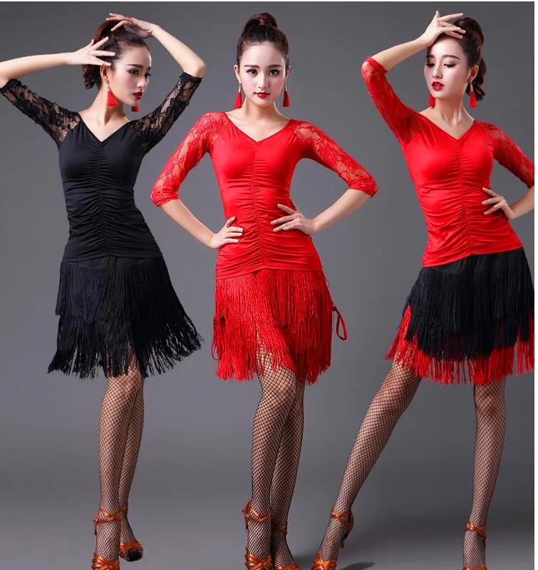 New Latin Dance Shirt Lace V-neck Female Adult National Standard Ballroom Dance Costume Sexy Tops Performance Practice Clothing