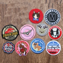 Moon Bear Elk Baseball Letter M Cat Dinosaur Round Icon Embroidery Applique Patch for Clothing DIY Sew up Badge on the Backpack