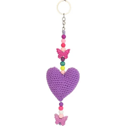 Beaded Heart Purple Amugurumi Hand-Knitted Keychain