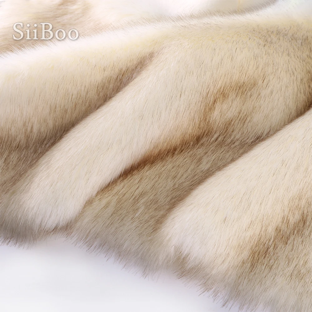 

Siiboo long pile flush fur cream white base tip dyed coffee dense faux fox fur fabric top graded heavy luxurious tejido sp6523