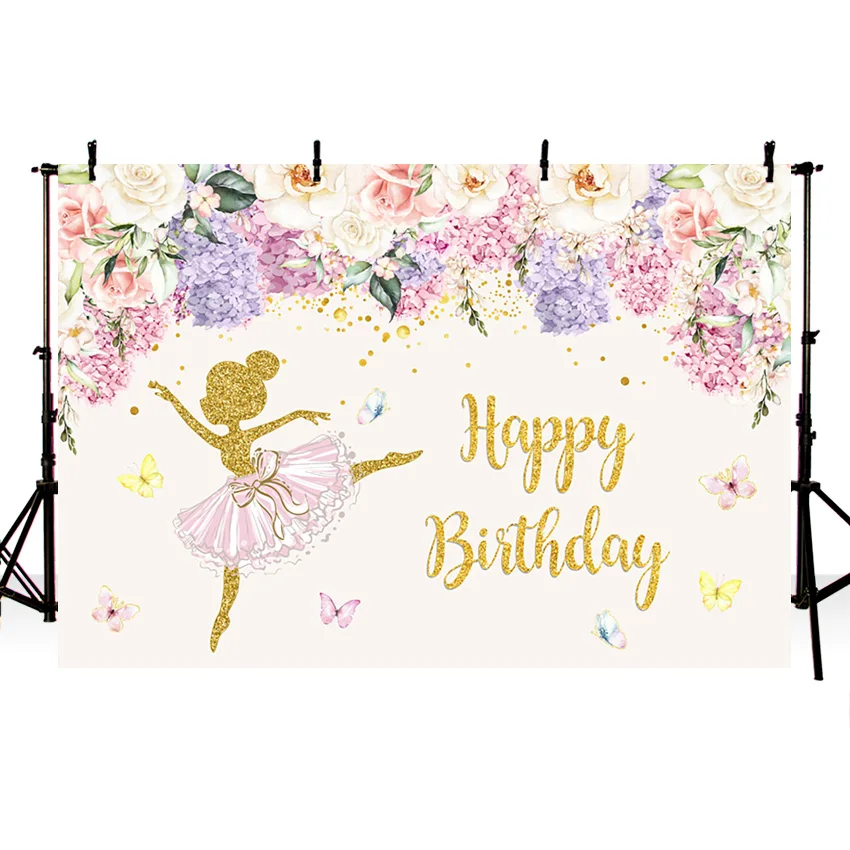 Mehofond حفلة عيد ميلاد خلفية الذهب الباليه راقصة فتاة ملونة الأزهار التصوير خلفية ديكور صور خلفيات فوتوزون