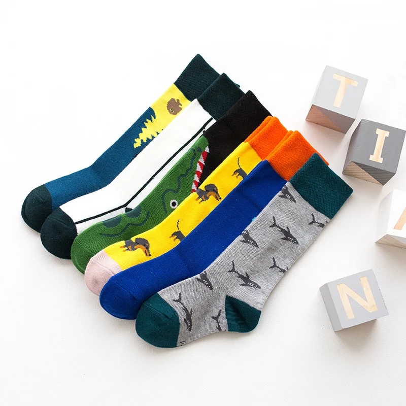 Children Cotton Socks Cartoon Animal Crocodile Dinosaur Embroidery Print Socks Boys Girls Kids Funny Colorful Footwear Fashion image 2