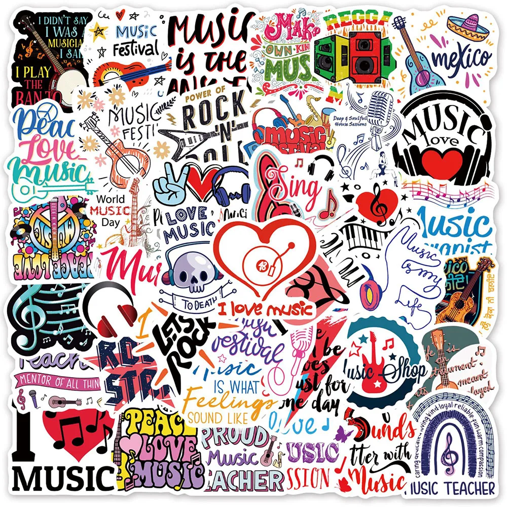 10/30/50Pcs Muziek Tekst Graffiti Stickers Voor Gitaar Laptop Scrapbooking Koelkast Cartoon Waterdicht Stickers Decal Kids speelgoed Gift