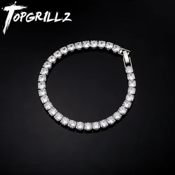 TOPGRILLZ 3/4/5MM Micro Tennis Bracelet with New Fold Over Clasp Hip Hop Bling Iced Out Cubic Zirconia Jewelry Gift For Men