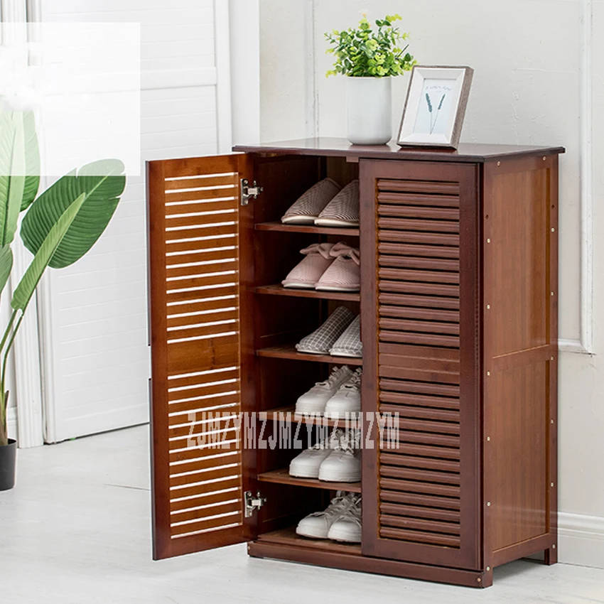 Simple shoe cabinet multilayer solid wood living room bamboo shoe shelf storage dust door household shoe cabinet 80*33.5*100cm