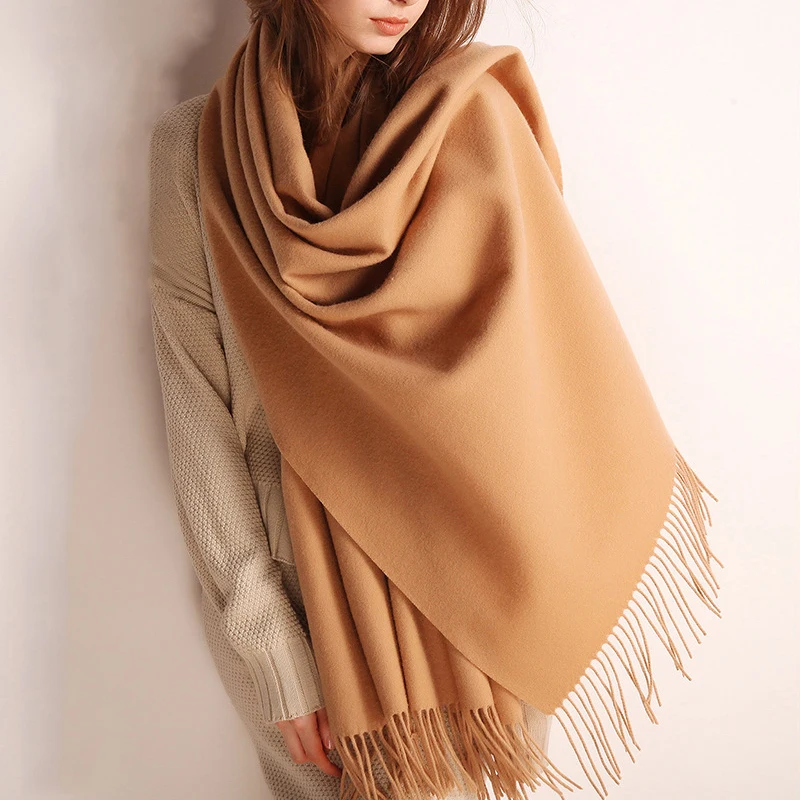 

High Quality Cashmere Scarves Women 2020 New Winter Thicken Warm Soft Pashmina Shawls Wraps Solid Female Wool Long Tassel Scarf