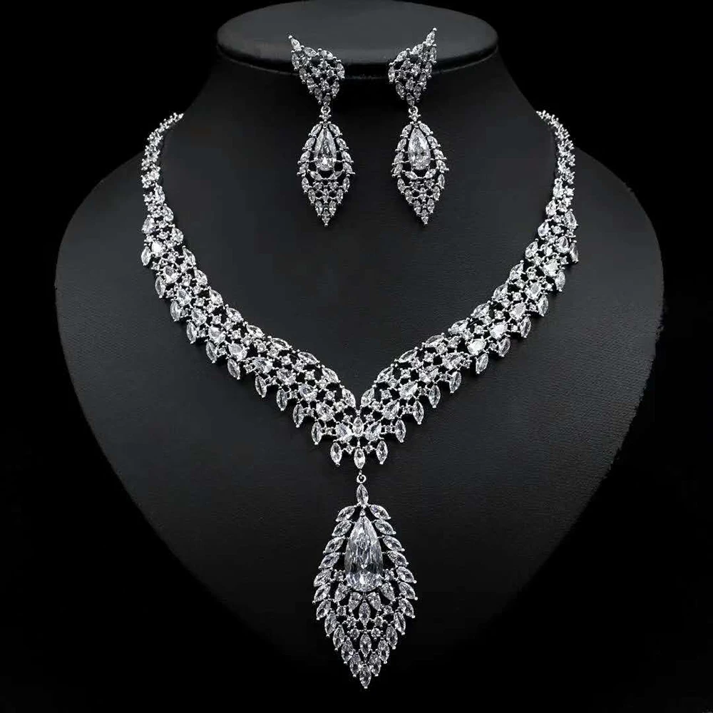 

HIBRIDE Luxury Design Fashion Big Water Drop Jewelry Set For Women Necklace Earring Set Jewelry Accessories Bijoux N-746
