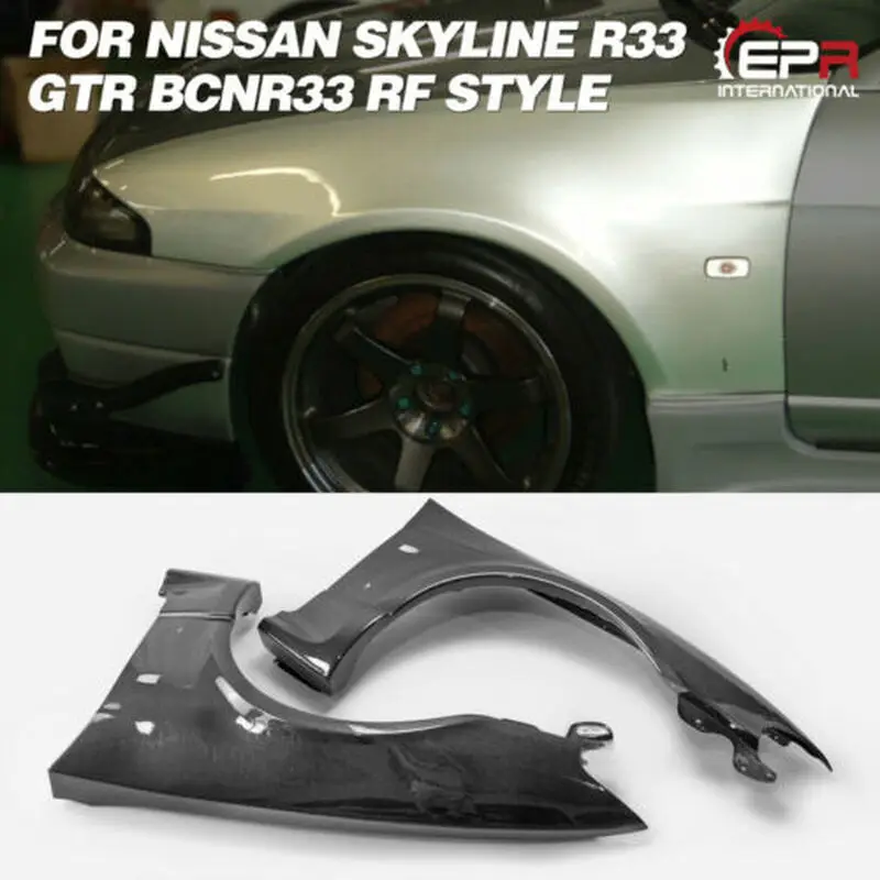 For Nissan R33 Skyline GTR BCNR33 RF Tape Carbon Fiber Glossy Finished Front Wide Vented Fender Exterior Car accessories Bodykit