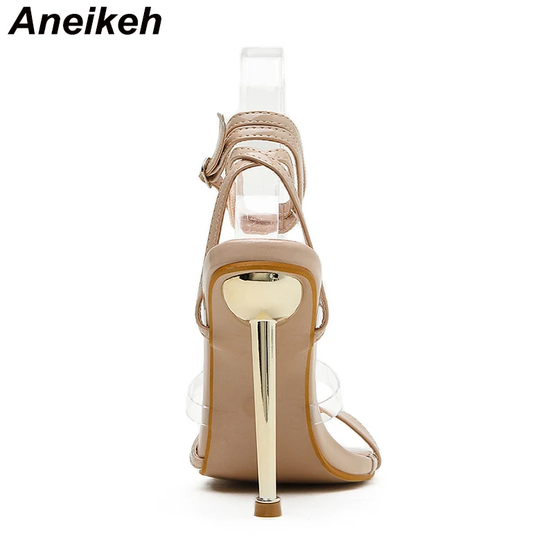 Aneikeh 2024 Summer New Sandals Women Shoes Transparent Color Matching Electroplating High Heel Toe Sandals Heels Party Pumps