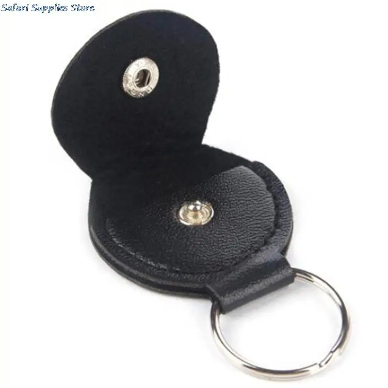 Faux Leather Key Chain Style Bass Guitar Picks Plectrums Bag Holder Case Black