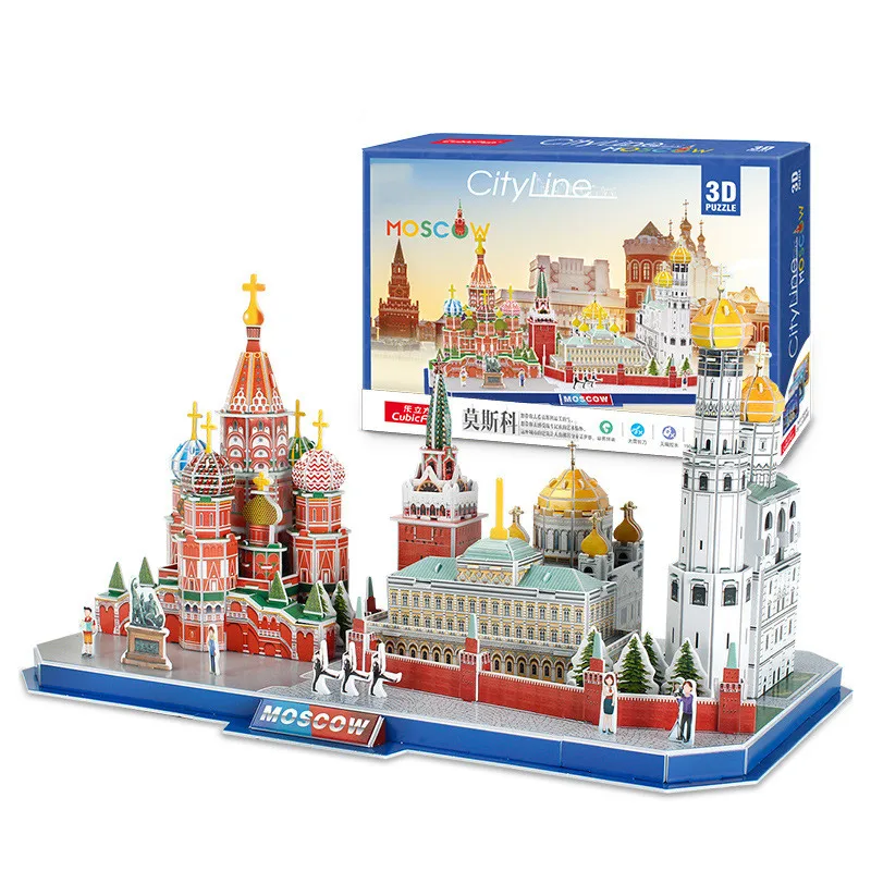 Puzzle de construction de cartes 3D, célèbre bâtiment du monde, ligne de ville, Londres, Pékin, New York, modèle en brique, construction en papier