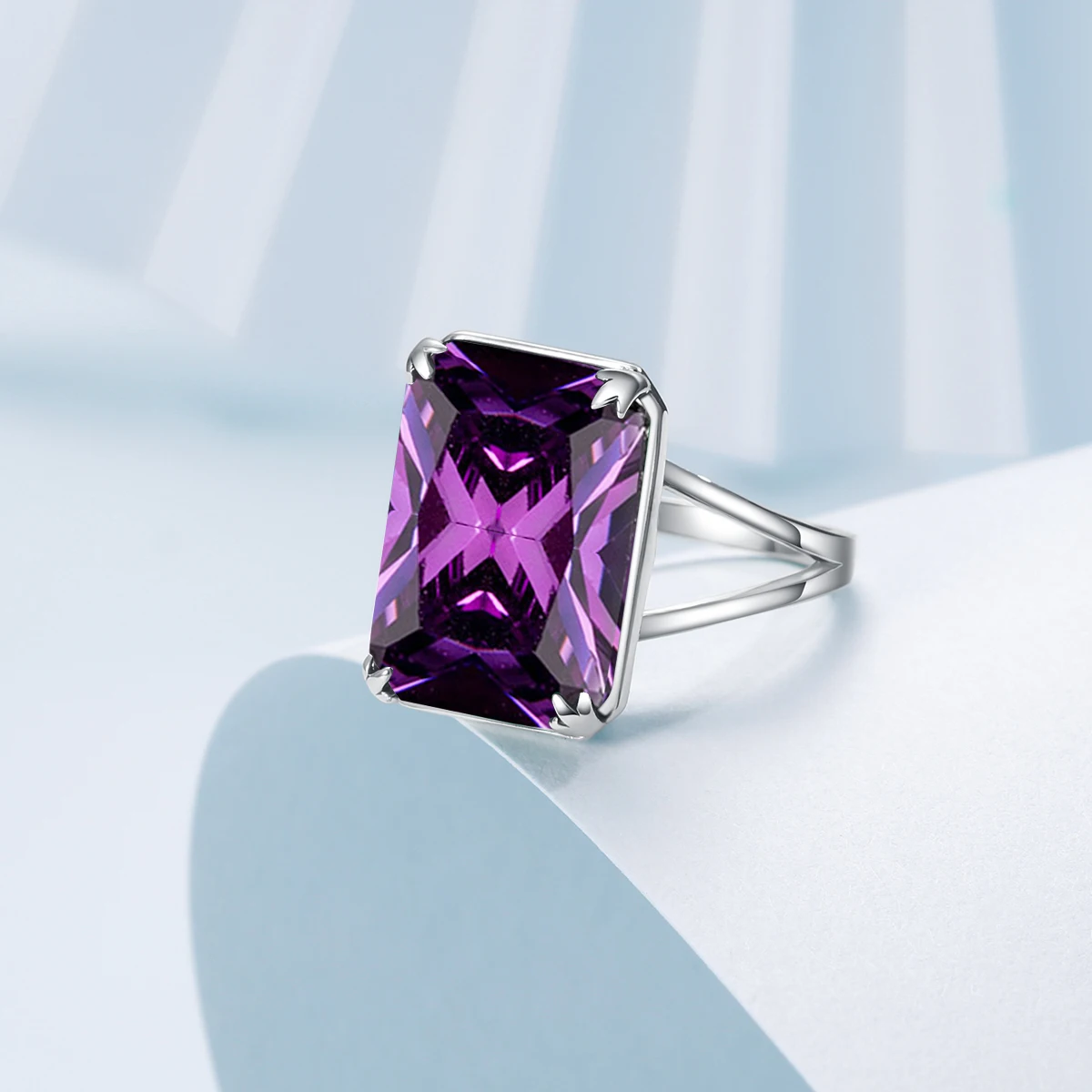 Echter 925er Sterling Silber 13*18mm Edelstein Amethyst Ring für Damen, funkelnder rechteckiger Punk-Ring, Damen-Hochzeits-Feinschmuck, Großhandel – Detail 2