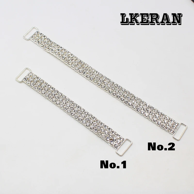 100%New 16/11cm Auto shrink Three-rows Rhinestone Chain Bikini Connectors Rings Bukcles Clothing Decoration for Women 2Pcs/Lot