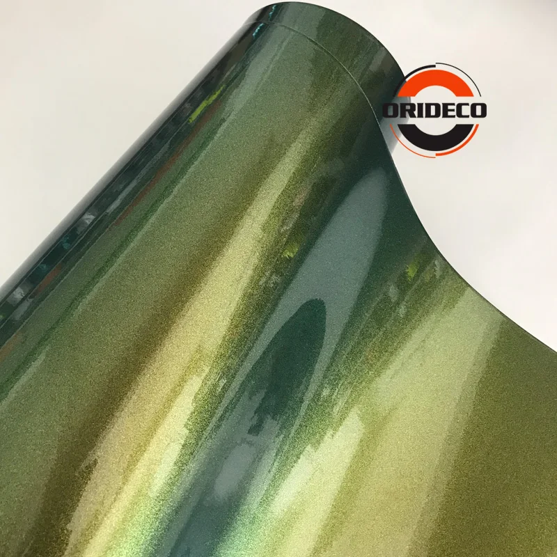 

1.52*20M Glossy Chameleon Green Golden Sparkle Vinyl Sticker Car Whole Body Wrap Film Gloss Diamond Glitter Vinyl Film