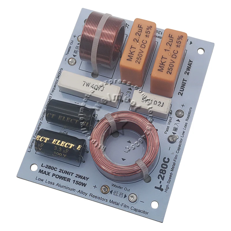 2pcs 130W KASUN L-280C 2 Way Hi-Fi Audio Speaker Frequency Divider Crossover Filters One Woofer One Tweeter Output