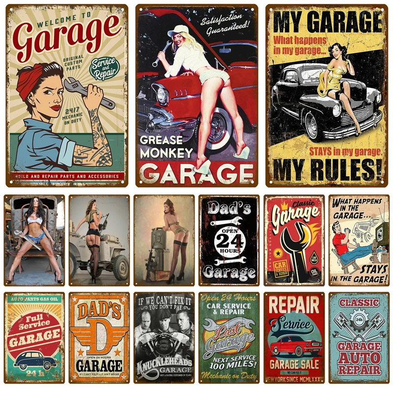 

Garage Car Retro Decorative House Metal Sign Plate Posters On The Wall Tin Sign Vintage Poster Decor Wall Art Room Decoration