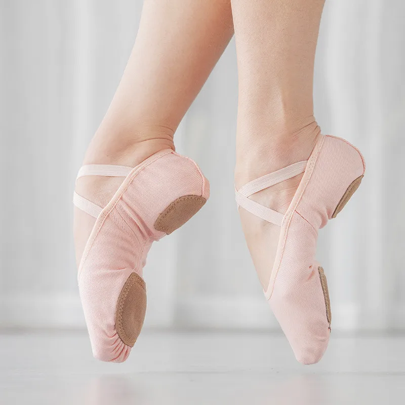 Scarpe da balletto elasticizzate a buon mercato all'ingrosso OEM balletto rosa pieghevole donna Gilrs Split suola tela morbida danza usura
