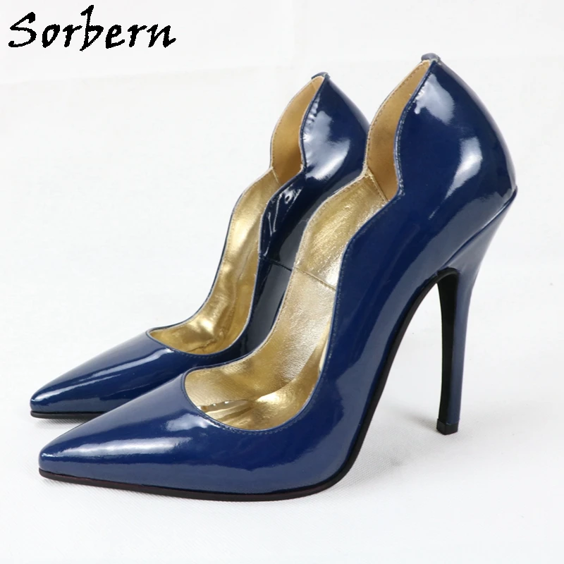 Sepatu Pompa Wanita Hak Tinggi Hak 14Cm Sorbern Sepatu Wanita Kulit Asli Slip On Stiletto Jari Kaki Runcing Hak Tinggi Warna Kustom Wanita