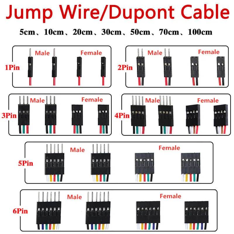 10PCS 2.54MM Pitch Wire Dupont Line Female to Female 1P2 3 4 5 6 Pin Dupont cable connector JUMPER CABLE WIRE FOR PCB 3D Printer