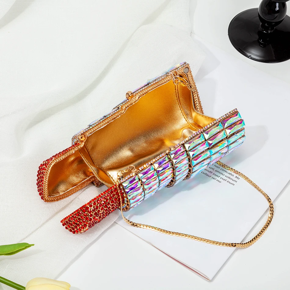 Lipstick Evening Crystal Clutch Bag Women 2021 Luxury Boutique Metal Rhinestone Wedding Purses And Handbags Designer Top Quality