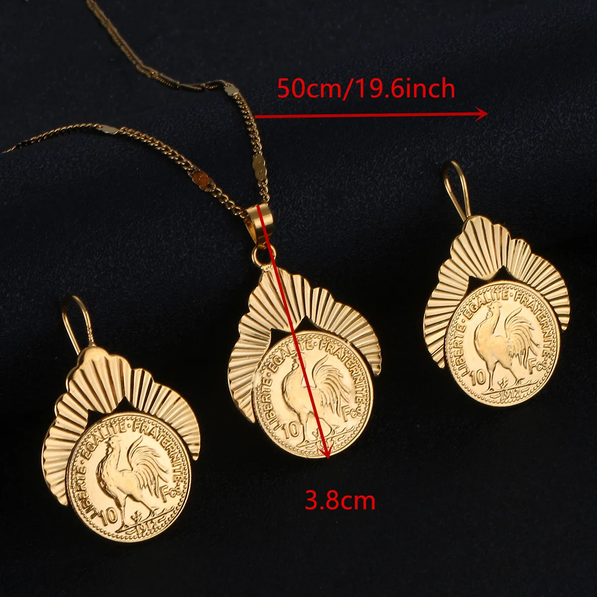 Gold Color Old French Coin Liberte Egalite Fraternite Coin 1912 Jewelry Sets Metal Coins Jewelry Sets