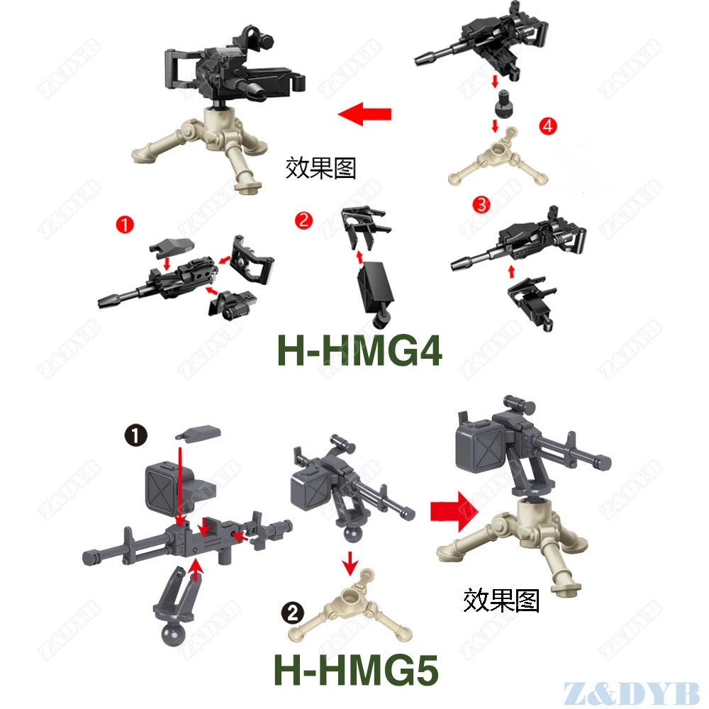 Gatling Heavy Machine Guns DIY Military WW2 Weapon Moc Mini Soldier Locking Figure Model Building Block Brick Children Kids Toys