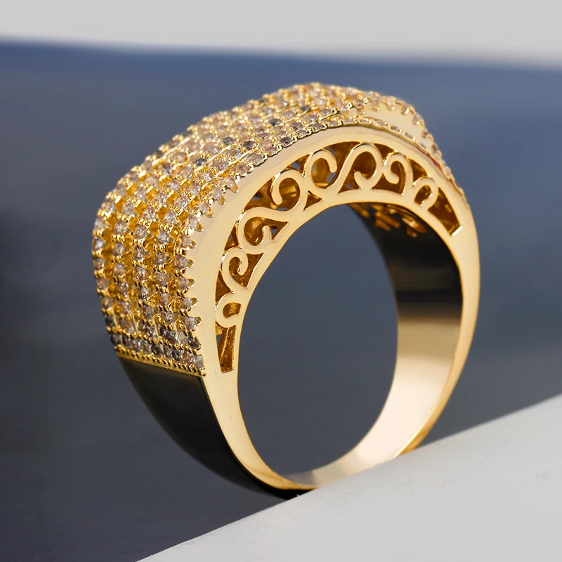 

Bride Talk Luxury Track Design Bold Statement Rings with Zirconia Stones 2020 Women Engagement Party Jewelry High Quality