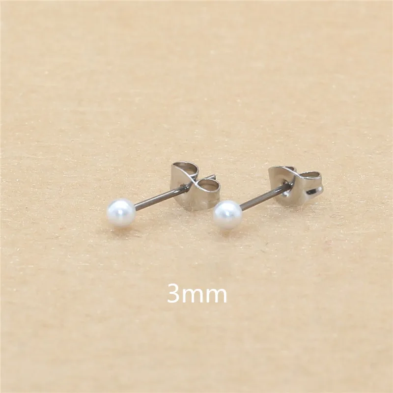 Boucles d\'oreilles en acier au titane de style bref avec perles d\'imitation ABS, sans décoloration, sans allergie, 3mm à 8mm