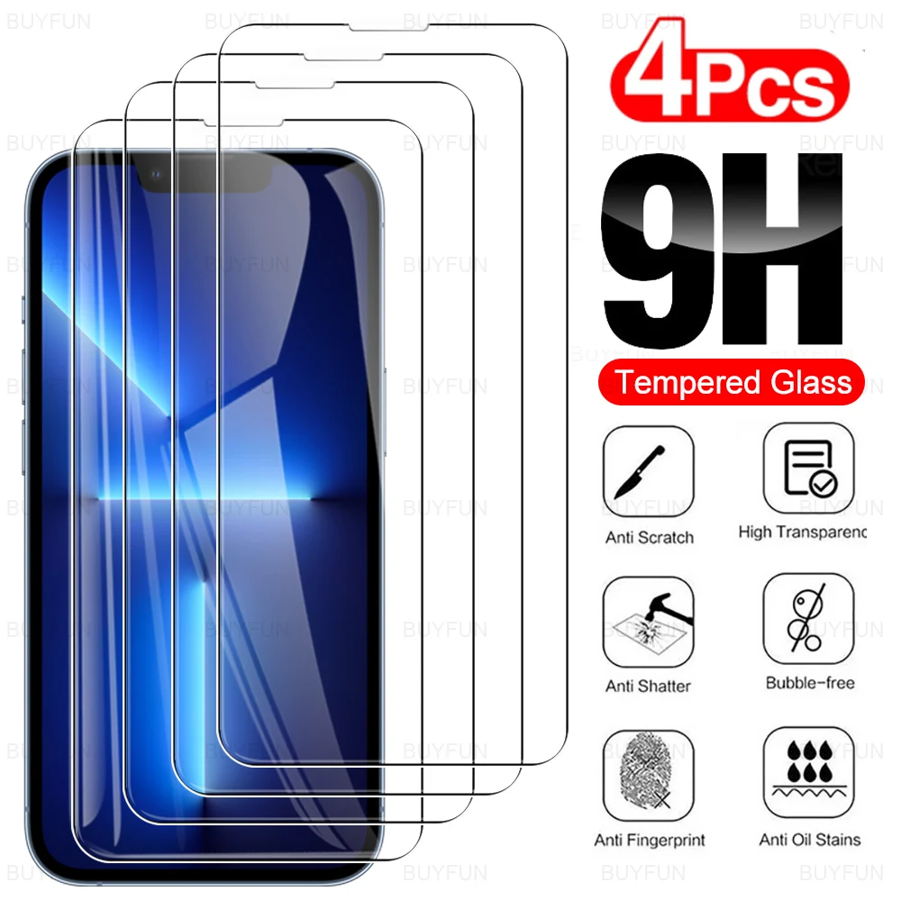 4PCS 9H Tempered Glass Case For iPhone 13 14 15 16 Pro Max Protective Glass iPhone13 16 Pro Max iphon 13Pro Screen Protect Film