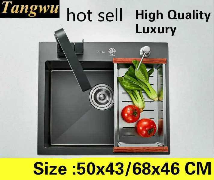 Free shipping Home kitchen manual sink single trough high quality wash vegetables standard 304 stainless steel 50x43/68x46 CM