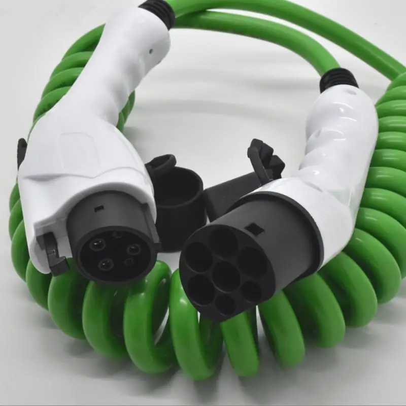 Cable de resorte de carga 32A 16A, estación de carga de vehículo eléctrico tipo 2, Cable en espiral, enchufe hembra a macho