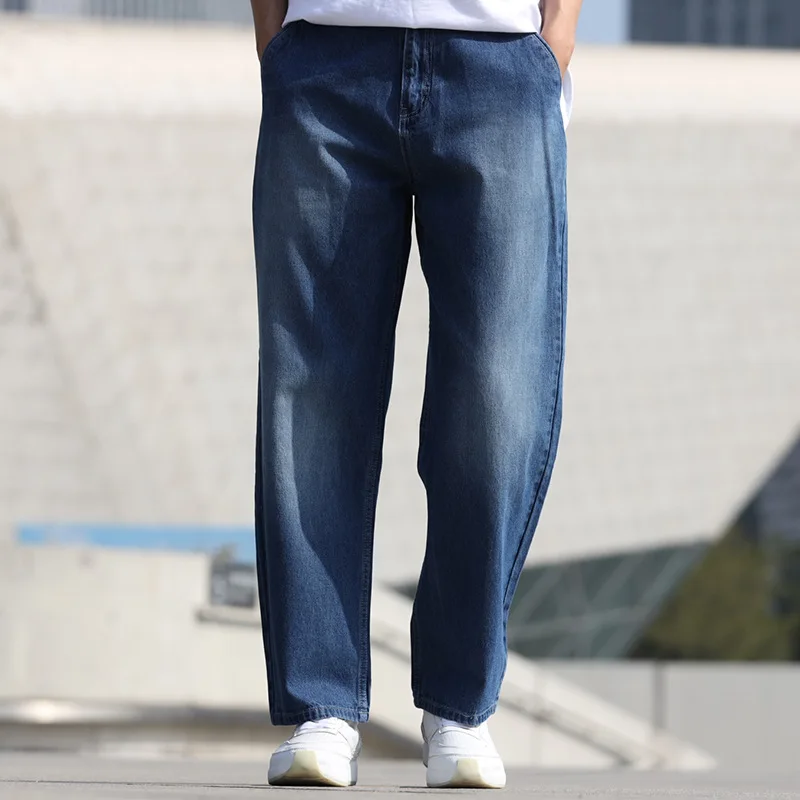 Summer Thin Section Breathable Straight Men Wide Leg Jeans Harem Hip Hop Blue Denim Daddy Pants Loose Baggy Skateboard Trousers