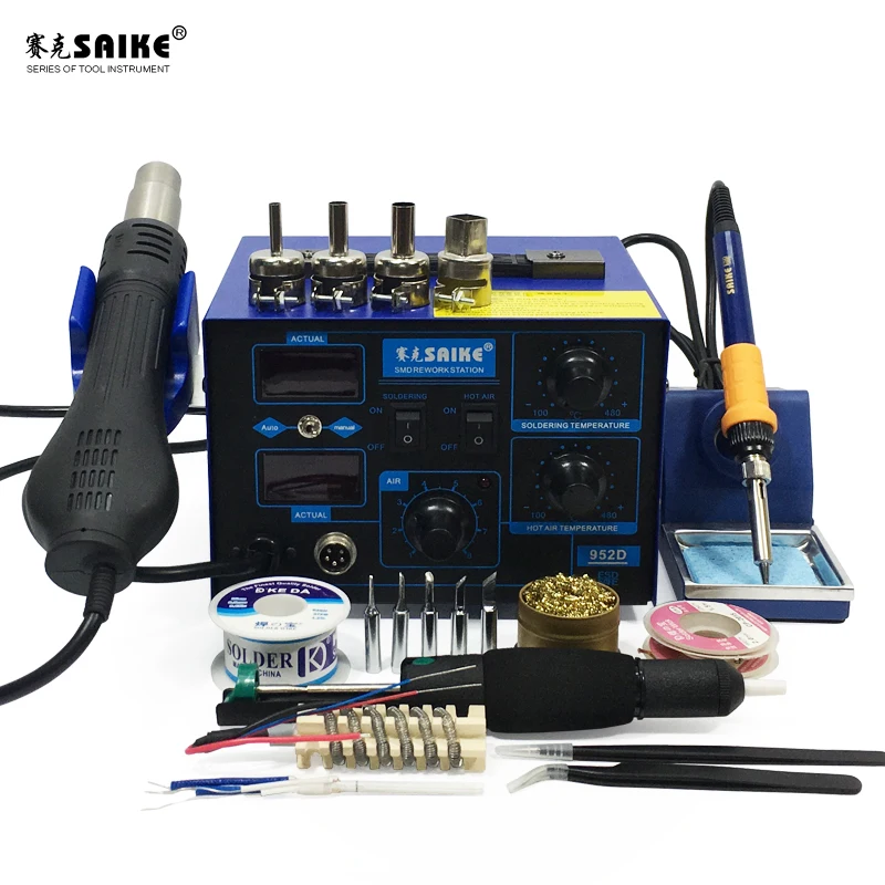 Saike 952D 2 In 1 Smd Rework Soldeerstation Hot Air Gun Desolderen