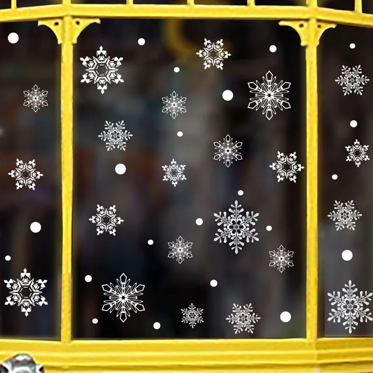 Weiße/Rote/Blaue Weihnachts-Schneeflocken-Elektrostatische Aufkleber für Glasfensterdekoration, Neujahrs-Wandaufkleber, Heimdekorationsaufkleber, Tapete – Detail 4