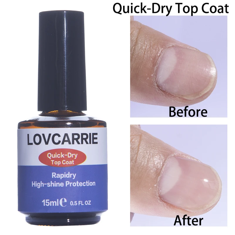 LOVCARRIE แห้งเร็ว Top Coat 15ML Rapidry High GLOSS Shine FINISH สำหรับเล็บ Lacquer เล็บเล็บ Art เคลือบเงาออกแบบ