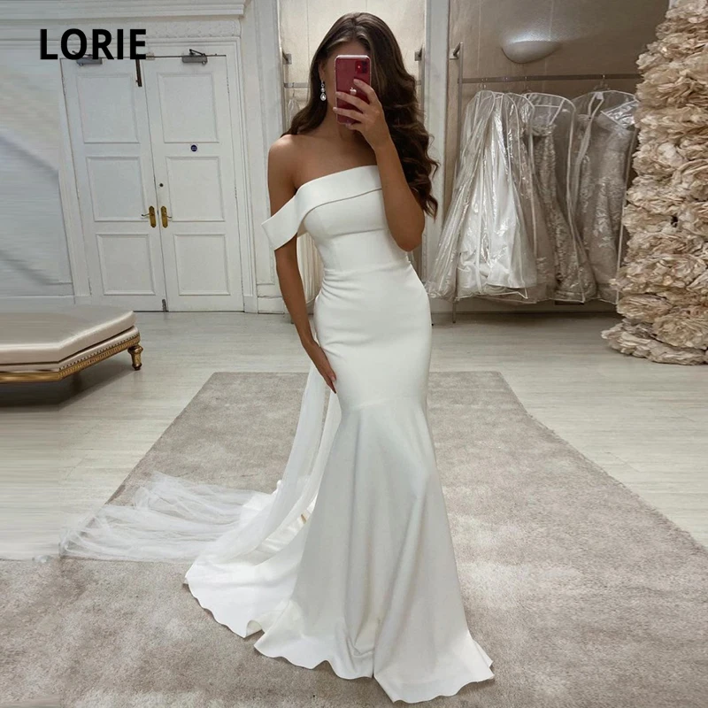 

LORIE Simply Wedding Dresses Strapless Off Shoulder Mermaid Beach Wedding Gowns White Ivory Boho Bridal Dress Vestido de novia