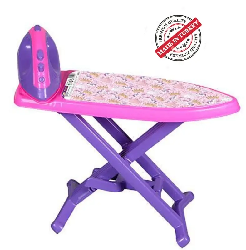 Juego de tabla de planchar para niños y niñas, juguete de plástico, incluye tabla de planchar, rosa, púrpura, Hecho en Turquía