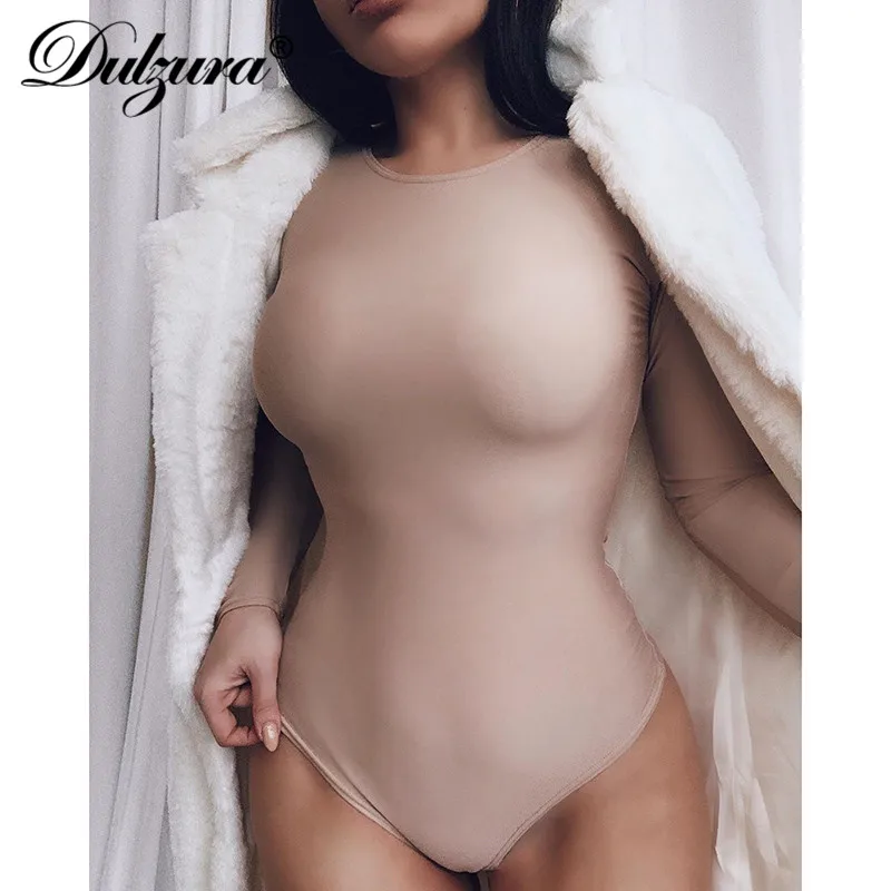 Dulzura cotton women bodysuit bodycon sexy long sleeve solid o neck streetwear 2019 autumn winter clothes elegant party romper