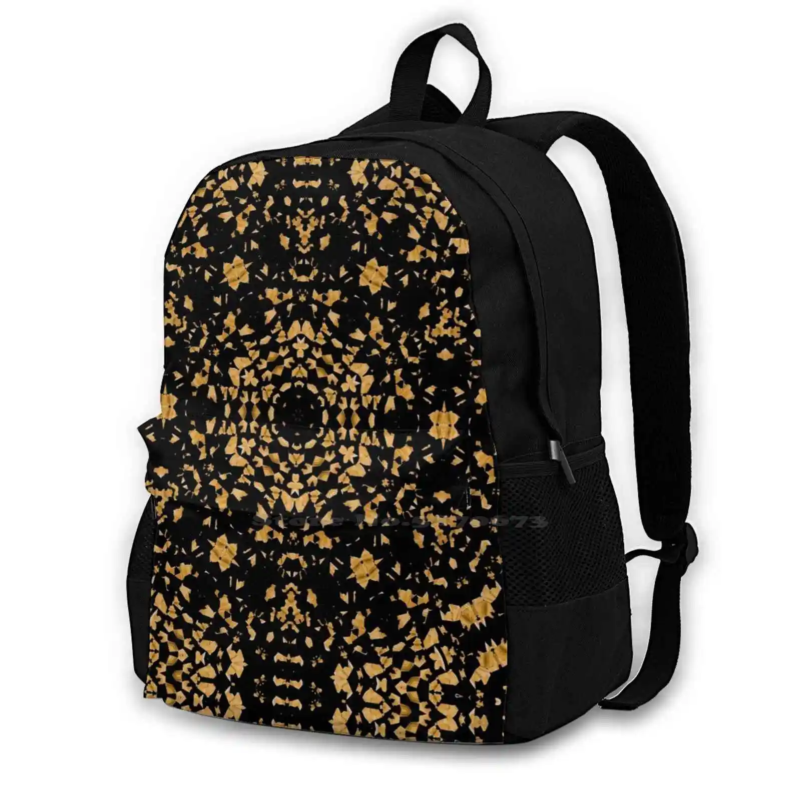 Modern Artistic Textile Pattern Design Backpack For Student School Laptop Travel Bag Pattern Rug Wallpaper Texture Gold